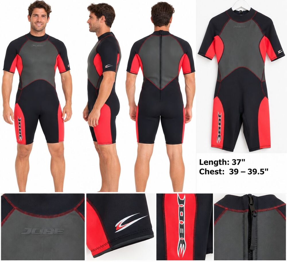 Jobe Mens Red/Bk Shorty Spring Wetsuit Size XXL Power Stretch 2/1 Dive Diving